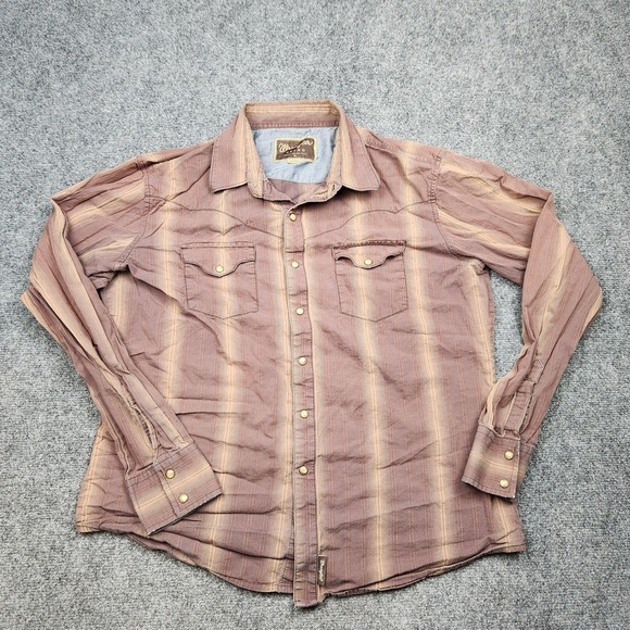 Wrangler Retro Shirt Mens XL Brown Western Pearl Snap Long Sleeve MVR305M - Picture 1 of 9